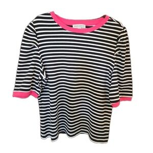 Rebecca Minkoff Striped‎ Short Sleeve Top Black White Puff Sleeve NWOT Casual XL